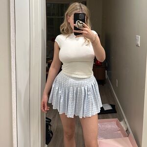 LoveShackFancy Dancia Skirt Blue Gingham Skort